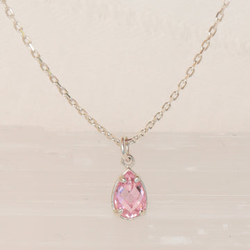 Tiny Teardrop Pink Crystal Necklace Pink Necklace Teardrop October Birthstone Necklace Pink Crystal Choker Beaded Necklace Gift For Her