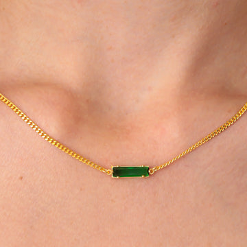 Emerald Bar Chocker Necklace Green Emerald Linked Necklace Minimalist Emerald Choker Necklace Thick Chain Emerald Necklace Gift For Her