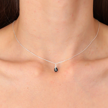 Black Obsidian Dainty Necklace Pendant Teardrop Obsidian Necklace Obsidian Beaded Necklace Gift For Men Women Long Black Obsidian Necklace