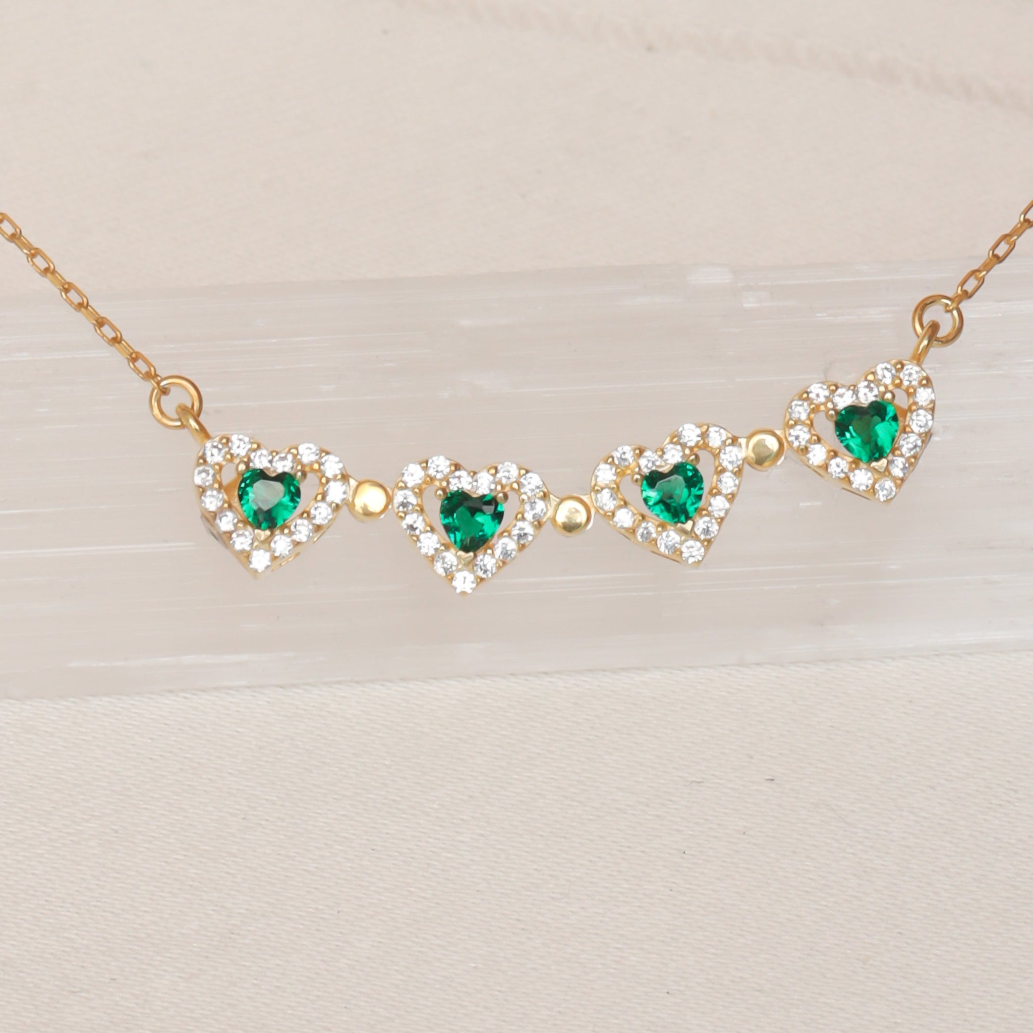 Emerald Heart Necklace CZ Emerald Choker Dainty Necklace Magnetic Emerald Heart Clover Necklace Good Luck Necklace Gift For Mommy