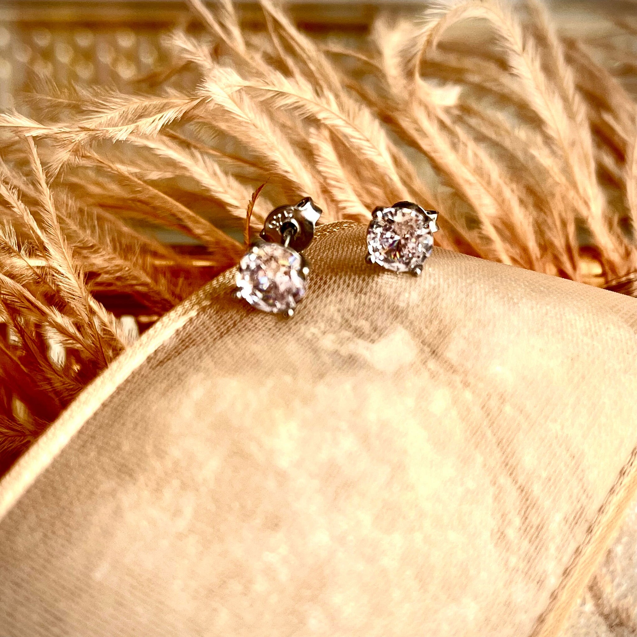 CZ Diamond Stud Earrings 4 mm April Birthstone Moissanite Lab Stud Diamond Earrings Crystal Earrings Tiny Diamond Earrings Gift For Her